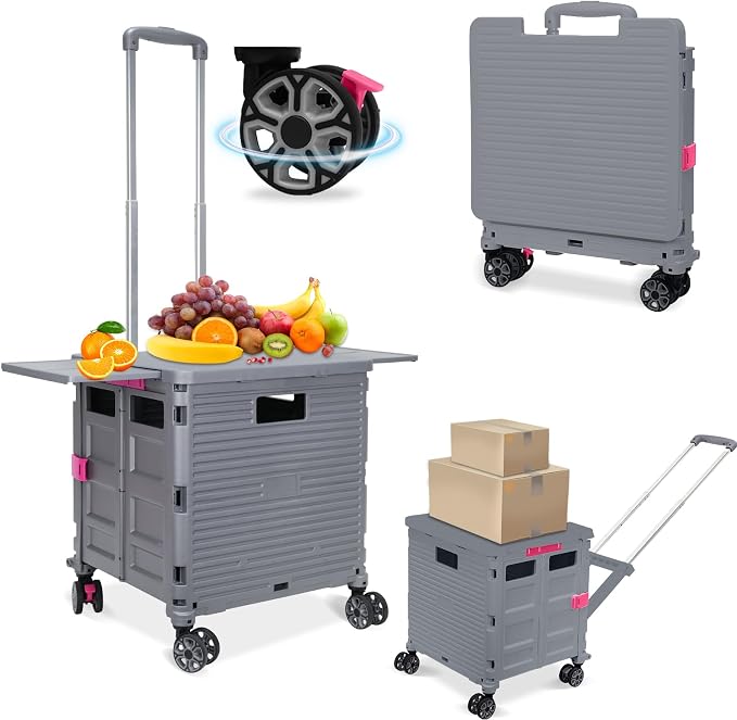 FELICON SELORSS Folding Utility Cart Portable Rolling Crate Handcart-Gray | by FELICON
