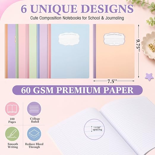 Eaasty 12 Pack Pastel Composition Notebooks Bulk 9.75" x 7.5" Wide Ruled - Image 2