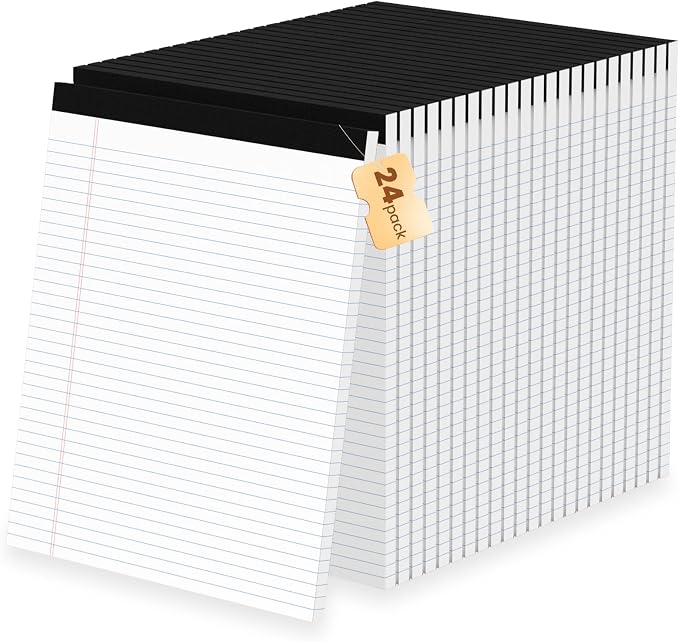 24Packs Legal Pads 8.5 x 11 Inch, 50Sheets/Pack, College Ruled & Perforated by Ciphyfee