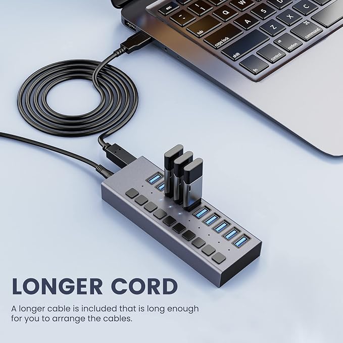 48W Powered USB Hub - ACASIS 10 Ports USB 3.0 Data Hub, Individual On/Off Switches, 12V/4A Power Adapter, Aluminum Housing, USB Splitter for PC, Computer, Mobile HDD, Flash Drive-DeskLoop Office