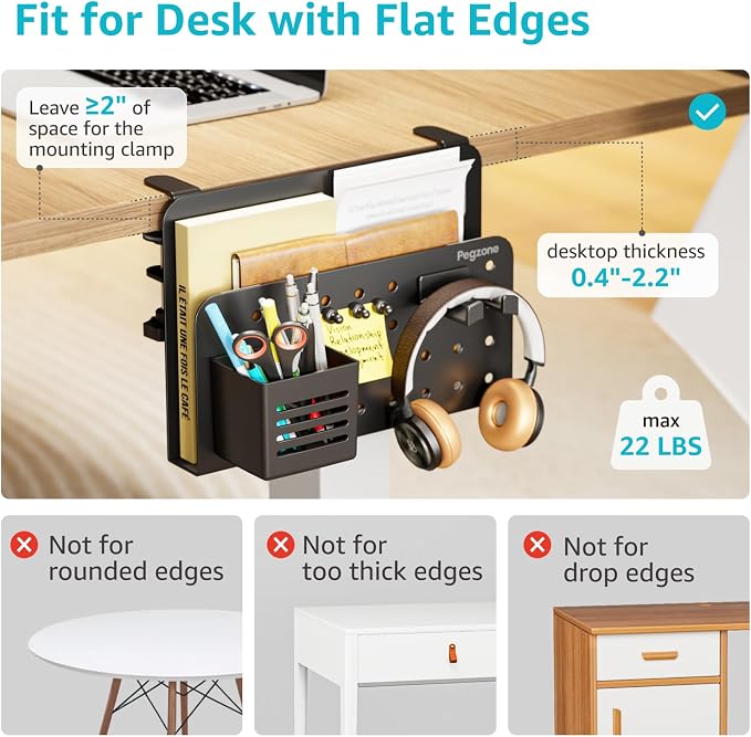 PEGZONE Desk Side Storage Organizer, No Drill Under Desk Laptop Holder - Image 2