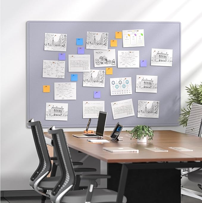 MaxGear Extra Large Bulletin Board 72" x 48", Foldable Felt Board Vision Board Supplies, Cork Board for Office, Home, School, Small Pin Boards for Walls Decorative Display Board Moonlight Gray-DeskLoop Office
