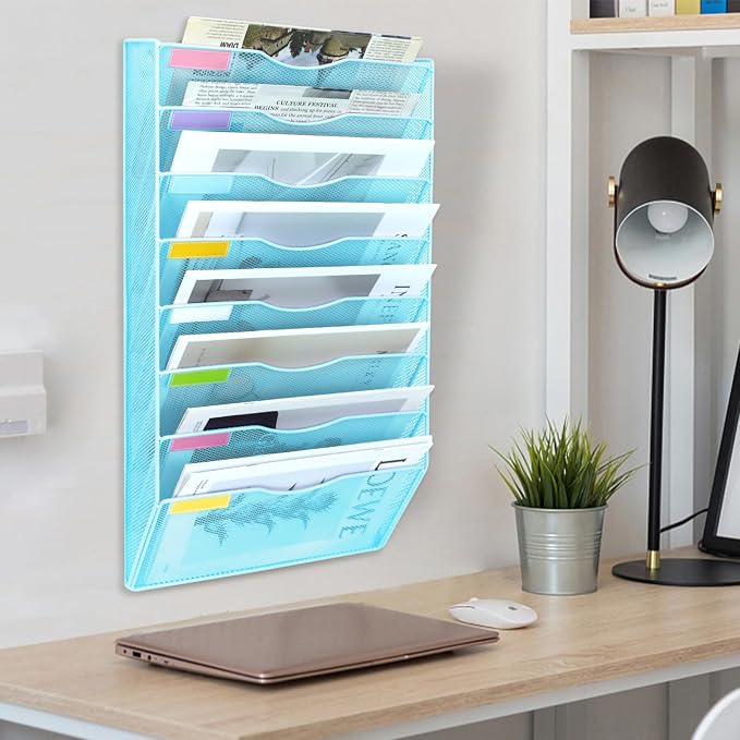 8 Pockets Mesh Wall File Holder Organizer Office Hanging File Folder Magazine - Image 7