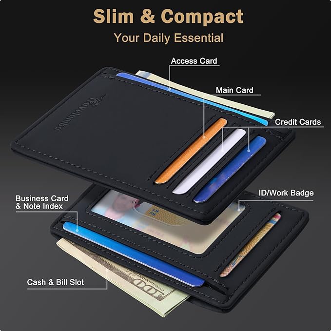 Travelambo Slim Wallet Front Pocket Minimalist Leather RFID Blocking Medium Size - Image 4