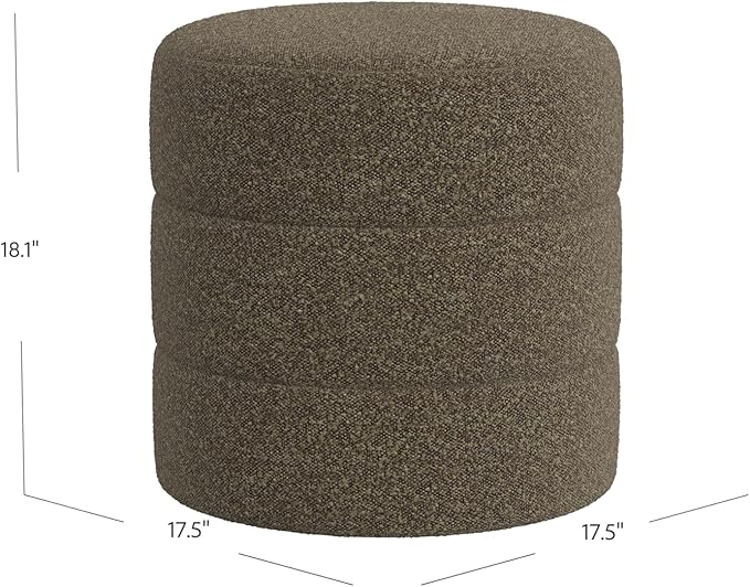 HomePop Upholstered Round Ottoman Home Décor|Foot Rest Ottoman - Dark Brown Boucle-DeskLoop Office