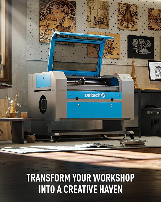 OMTech 90W CO2 Laser Engraver with LightBurn and Water Chiller, 20"x28" Laser Engraving Cutting Machine with Autofocus Autolift 4 Way Pass Air Assist, Commercial Laser Cutter-DeskLoop Office