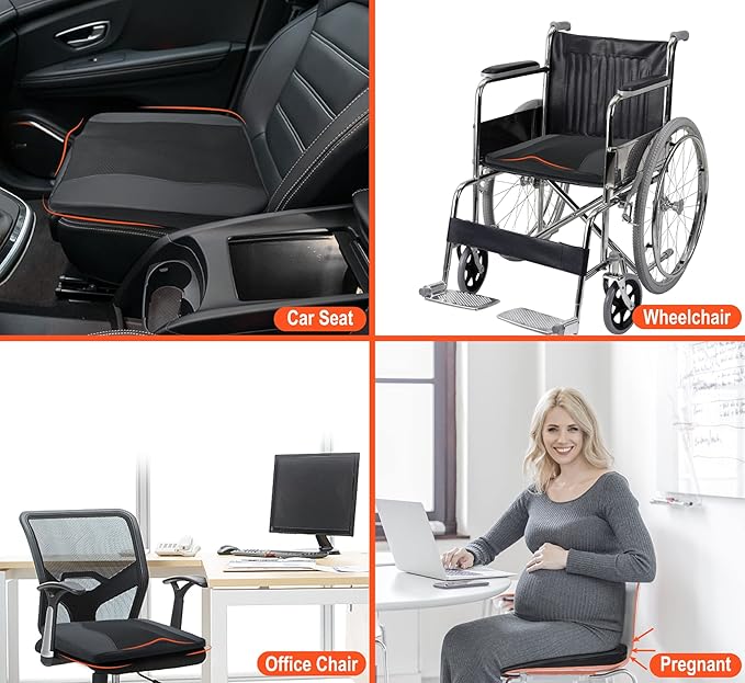 Car Seat Cushion, Comfort Memory Foam Car Cushions for Driving - Sciatica & Lower Back Pain Relief, Driver Seat Pillow for Auto, Office Chair, Wheelchair - Black-DeskLoop Office