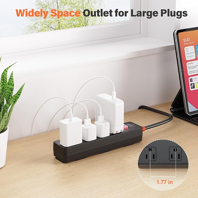 Power Strip Weatherproof, Surge Protector with 4 Wide Outlets, 1875W/15A Overload Protection Switch, 6FT Flat Plug Multi-Plug Outdoor Extension Cord for Indoor Outdoor, UL FCC Listed-DeskLoop Office