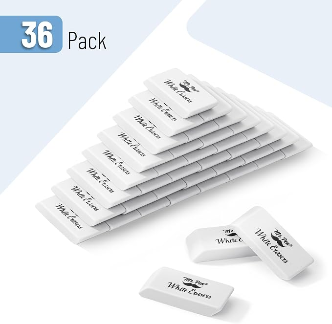 Mr. Pen- White Pencil Eraser, 36 Pack | Large Latex Free Block Erasers Bulk - Image 2