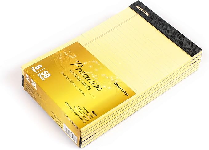 Mintra Office Legal Pads - ((PREMIUM CANARY 6pk, 5in x 8in, NARROW RULED))-DeskLoop Office