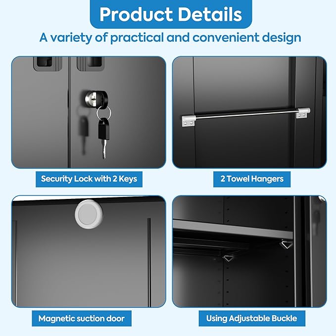 Garage Storage Cabinet with Wheels, Metal Tool Cabinet with Pegboards and 4 Adjustable Shelves, Garage Storage System with Lockable Door for Shools, Offices, Gyms and Pantries, Black-DeskLoop Office