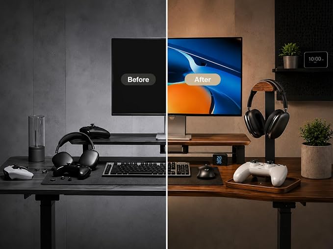 GEVO Headphone Stand, Walnut Wood Headset Stand - Image 4