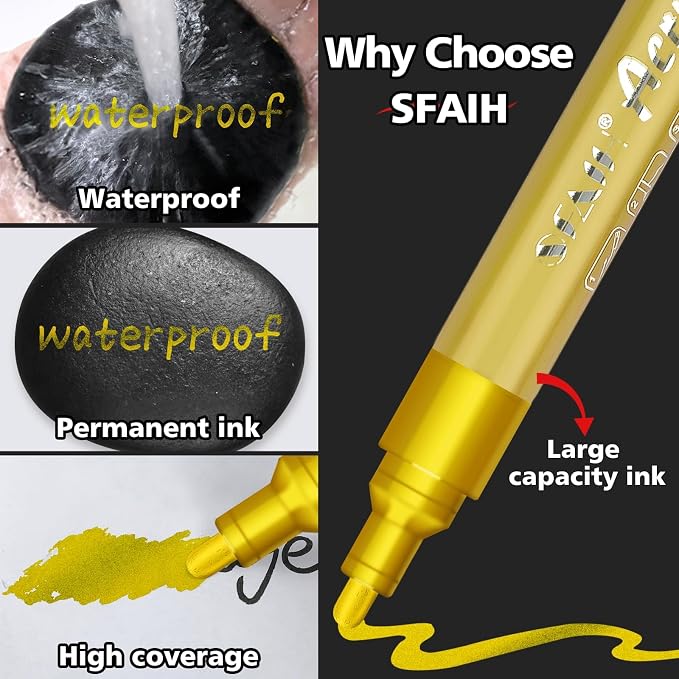 SFAIH Gold & Silver Acrylic Paint Markers - Image 3