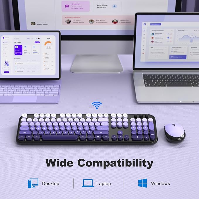 MOFII Wireless Keyboard and Mouse Combo, Full Size 2.4G Retro Round Computer - Image 2