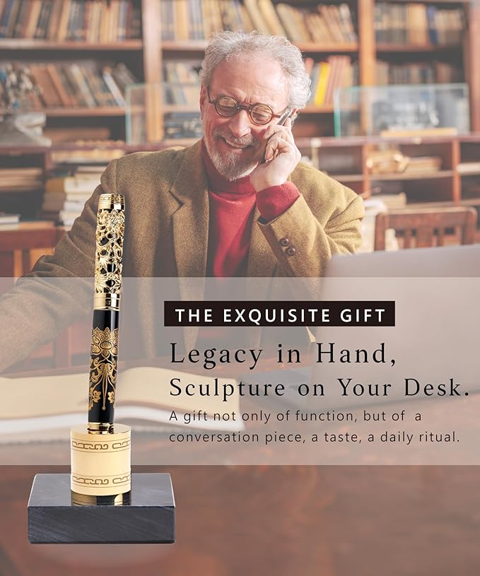 Luxury Fountain Pen Set With Stand - Museum Art Collections - Crafting Timeless Beauty - the Best Gift & Office Desk Decor, German SCHMIDT Fine Nib, Inspirational Office Desk Decor-DeskLoop Office