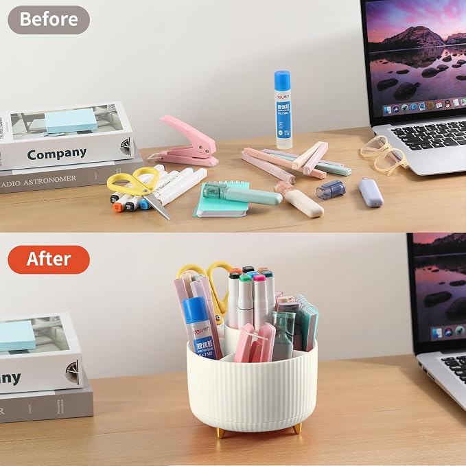 Desk Pencil Pen Holder, 5 Slots 360°Degree Rotating Pen Organizers - Image 4
