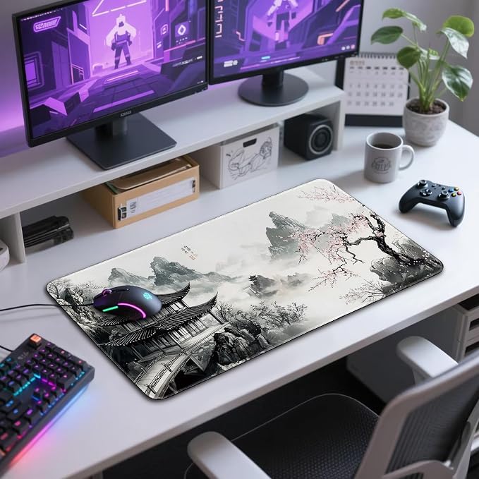 Japanese Black and White Cherry Blossoms Large Gaming Mouse Pad 31.5"x15.7"｜XXL - Image 7