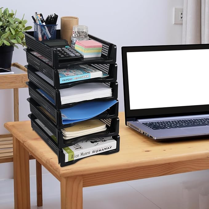 6 Pack Stackable Letter Trays, Plastic File Organizer Tray, Desktop Document - Image 4