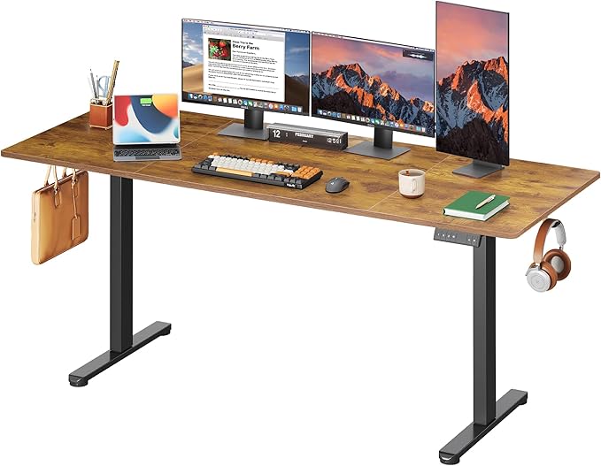 DEVAISE 71 Inch Electric Standing Desk, 3 Adjustable Height Stand up Desk for Home Office, Ergonomic Sit to Stand Desk with LED Touchscreen, Hook, 3 Memory Preset Computer Desk (Rustic Brown)-DeskLoop Office