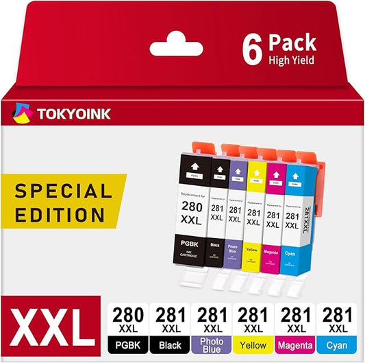 TOKYOINK Compatible Ink Cartridge Replacement for Canon PGI-280XXL CLI-281XXL PGI 280 XXL CLI 281 XXL to use with PIXMA TS8320 TS8220 TS8120 (PGBK, Black, Photo Blue, Cyan, Magenta, Yellow) 6 Pack-DeskLoop Office