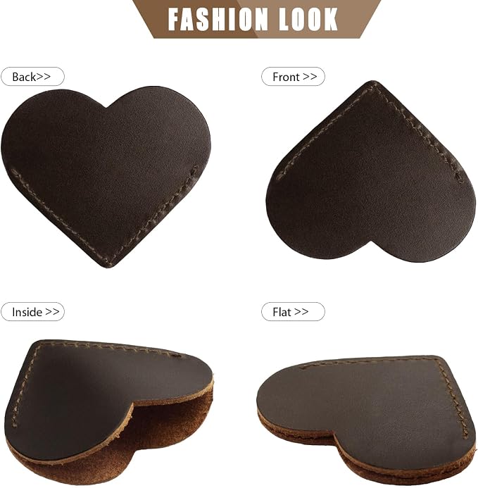 Jack&Chris Genuine Leather Heart Bookmark, Handmade Stitched Corner Page - Image 4