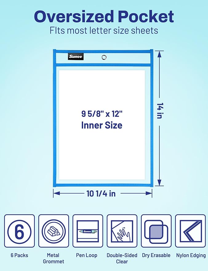 SUNEE 6 Packs Oversized Reusable Dry Erase Pocket Sleeves - Image 2