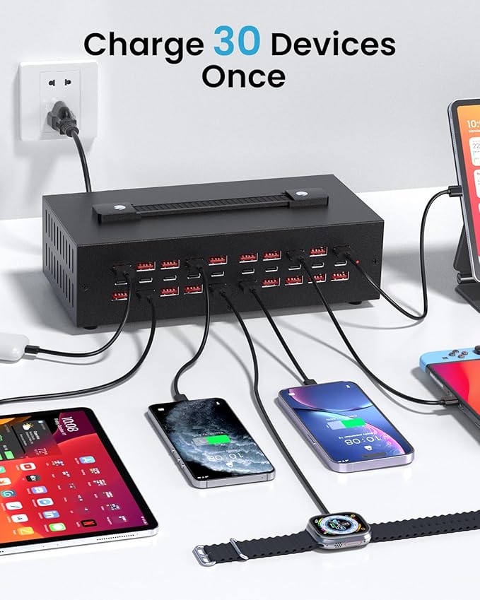 250W USB~c Charging Station, 30 Port (20 USB A & 10 USB~C Port) USB Charger Block, Fast Charging Station for Multiple Devices, Desktop Charger Compatible for iPhone, iPad, Tablets-DeskLoop Office
