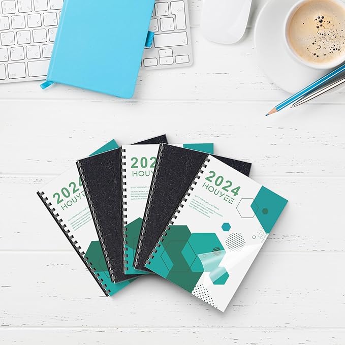 100 Pack Binding Covers Set, 8.5x11 Inches, Including 50 Pcs 5 Mil Clear PVC Binding Covers, 50 Pcs 12 Mil Black Paper Leather Textured-DeskLoop Office