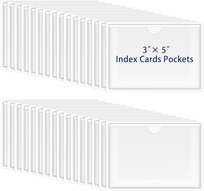 52 Packs 3" x 5" Self Adhesive Index Card Pockets, Library Card Pockets Plastic by WYOMER
