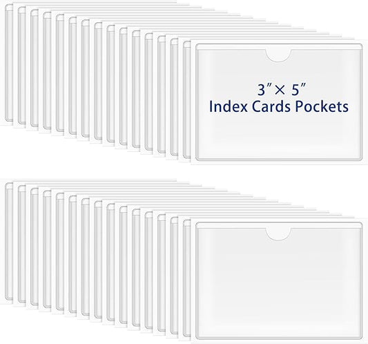 52 Packs 3" x 5" Self Adhesive Index Card Pockets, Library Card Pockets Plastic by WYOMER
