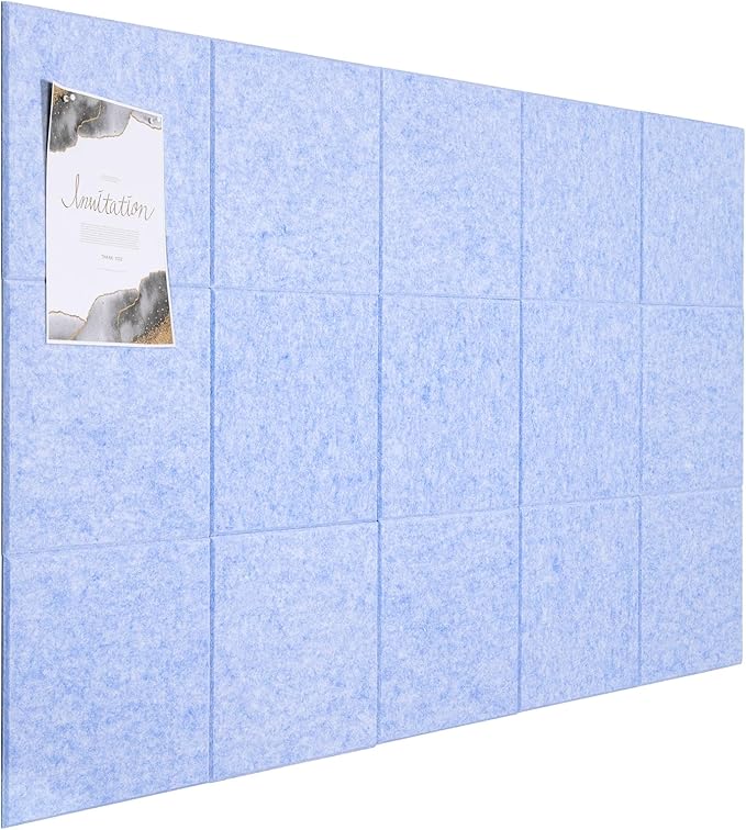 Large Cork Board Alternative, 15 Pack Felt Board with Safe Removable Adhesive Tabs Felt Wall Tiles, Large Cork Boards for Walls, Cork Board for Home Office, Pin Boards for Walls, Light Blue-DeskLoop Office