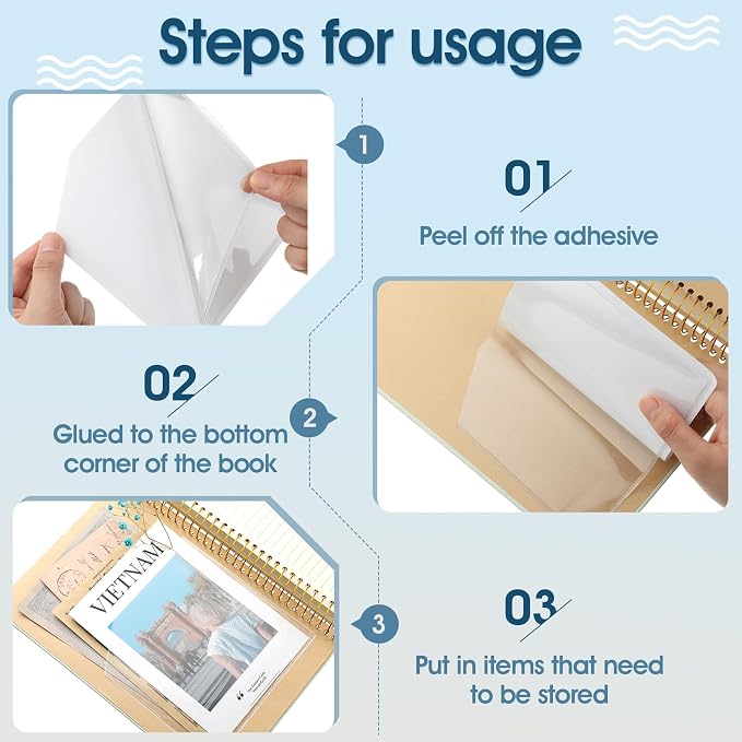 Junkin 10 Pcs Adhesive Pockets for Planners Index Card Pockets Planner - Image 3