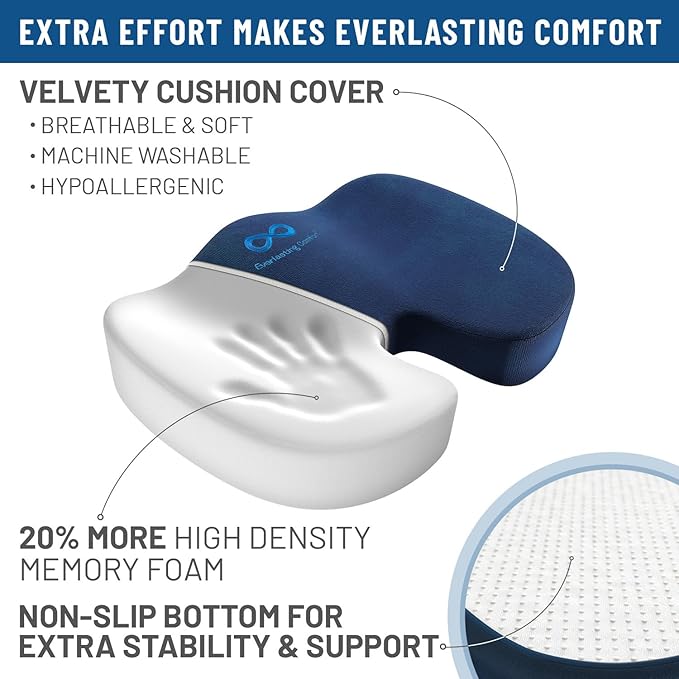 Everlasting Comfort Doctor Recommended Memory Foam Seat Cushion for Office Chairs & Car Seat - Ergonomic Office Desk Accessories for Tailbone Pain Relief, Sciatica & Back Support-DeskLoop Office