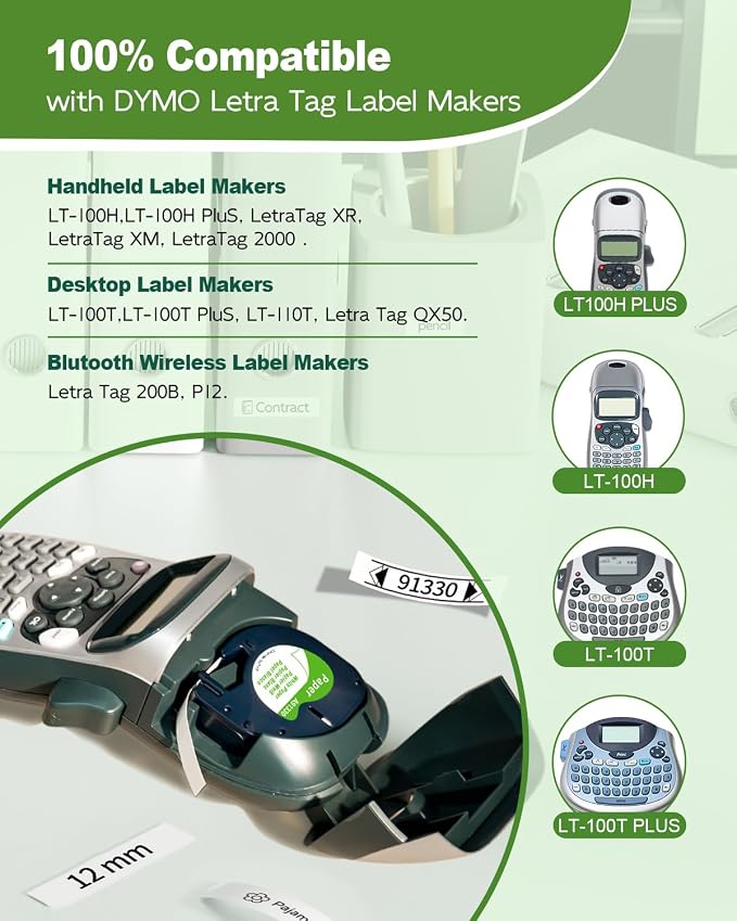 5x Replace for Dymo Label Maker Refills White Paper Letratag 12mm Compatible - Image 3