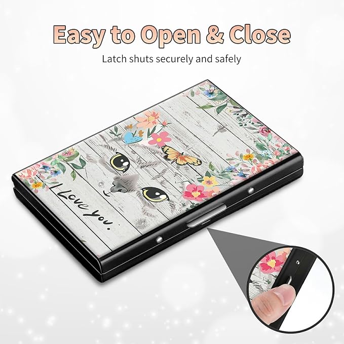 BWEGRHE Slim Credit Card Holder, Cat Flowers RFID Blocking Metal Wallet - Image 6