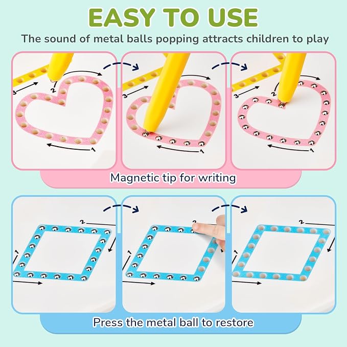 GAMENOTE Magnetic Shapes and Lines Tracing Board, 2-in-1 Double-Sided Pencil - Image 4