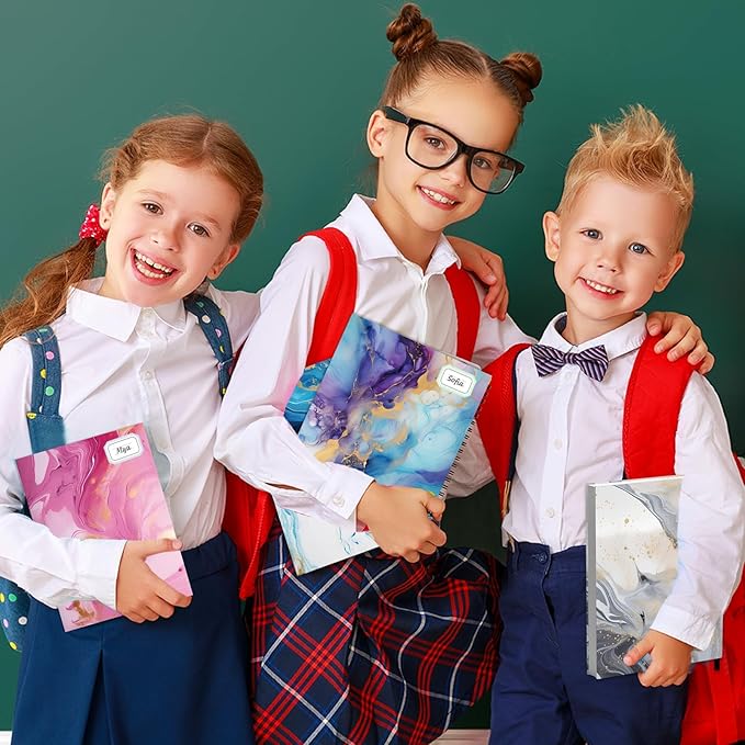 Jumbo Stretchable Book Covers 12PCS Reusable Fabric Book Cover with Label 9x11in Marble Print Protective Sleeve for Hardcover Book Textbook Cover for School Fits Most Book Sizes Up to 10x12.5in-DeskLoop Office
