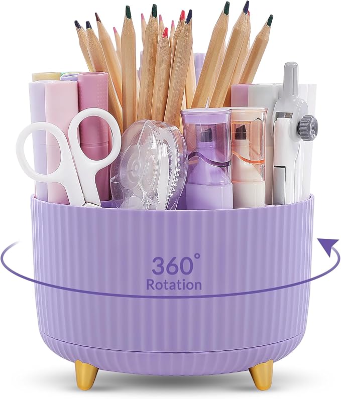 KONVINIT Pencil Pen Holder for Desk, 5 Slots 360-Degree Rotating Desktop by KONVINIT