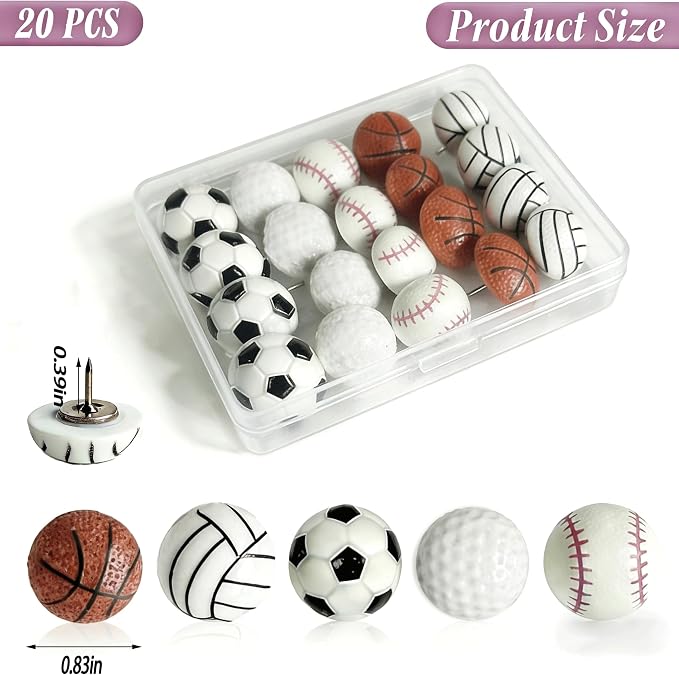 Thumb Tacks for wall, Cute Thumbtacks for Corkboards, Desk Decor for Sports - Image 2