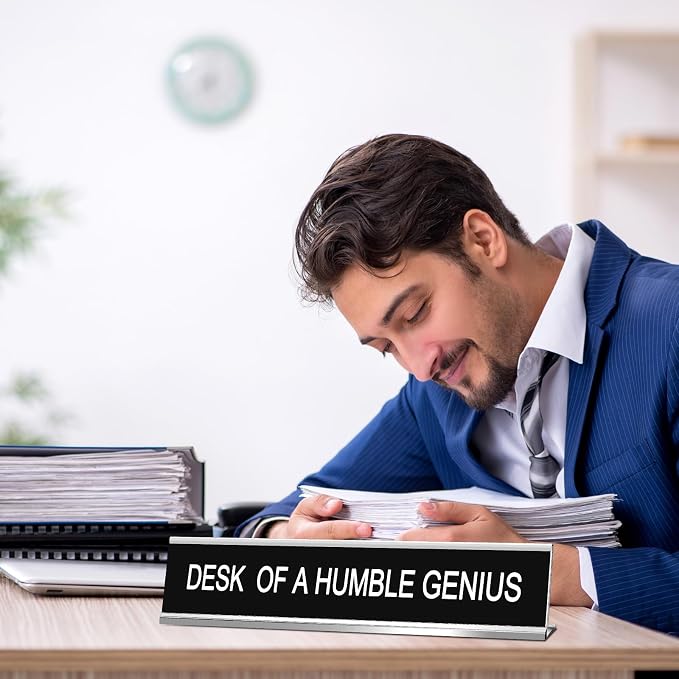 Menkxi Funny Desk Signs for Office, Novelty Nameplate Office Decor Black Desk - Image 5