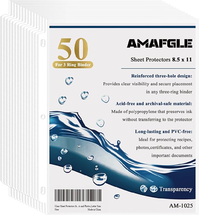 Clear Sheet Protectors for 3 Ring Binder, Plastic Sleeves for Paper 8.5x11 by Unknown