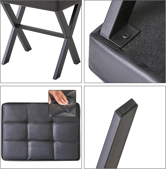 IBUYKE Square Makeup Stool with X-Leg Foot Rest, PU Footrest, Ottoman Seat Vanity Stool, Multi-Use as Small Side Table, for Bedroom, Living Room, Black LG-71B-DeskLoop Office