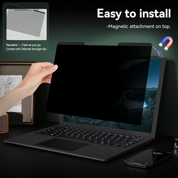 Magnetic Laptop Privacy Screen 14 Inch 16:9 Aspect Ratio Anti-Glare Blue Light - Image 4
