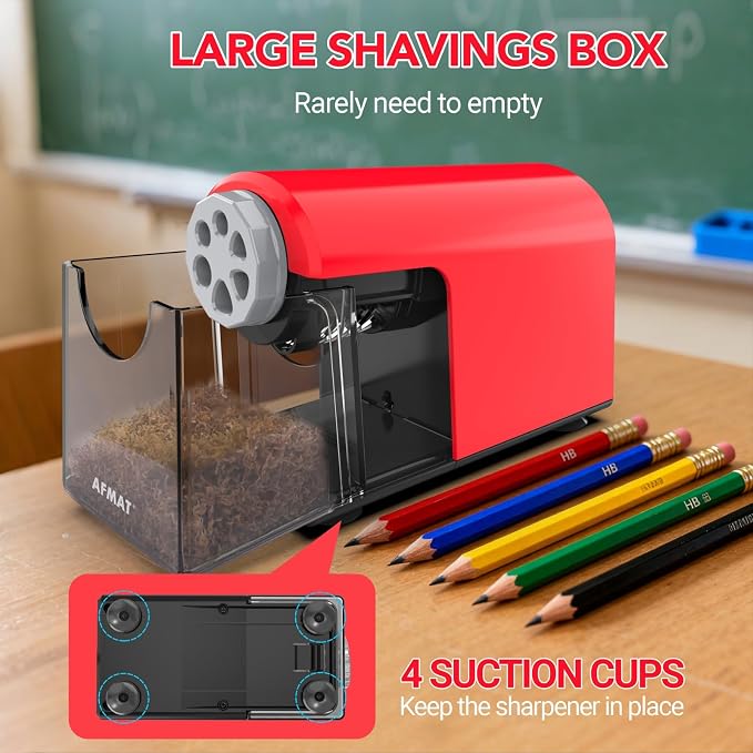 AFMAT Electric Pencil Sharpener Heavy Duty, 6 Holes, Cordless & Rechargeable - Image 5