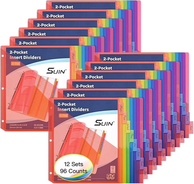 SUIN 8-Tab Insertable Binder Dividers by SuinOffice