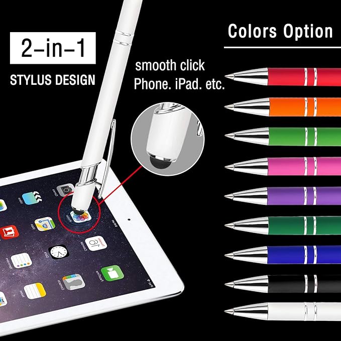 Personalized Ballpoint Pens, 100 Pcs, Custom Engraved with Name or Logo, Black Ink, Touch Tip Design, Ideal for Office, School, and Gifts