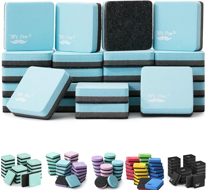 Mr. Pen- Mini Magnetic Dry Erase Erasers, 24 Pack, Pastel Green | Small by MrPen