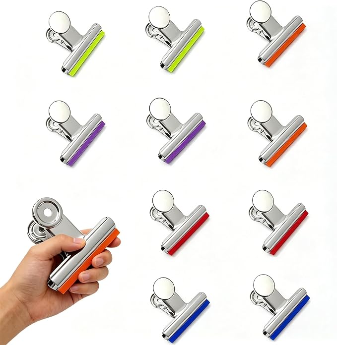 3 Inch Extra Large Heavy Magnetic Bulldog Clips, 10 Pack, Silicone Covered by Makanu