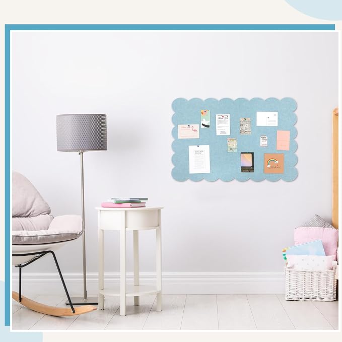 Mooliwe Scalloped Felt Bulletin Board 24 x 18 Inches Foldable Light Blue Pin - Image 6