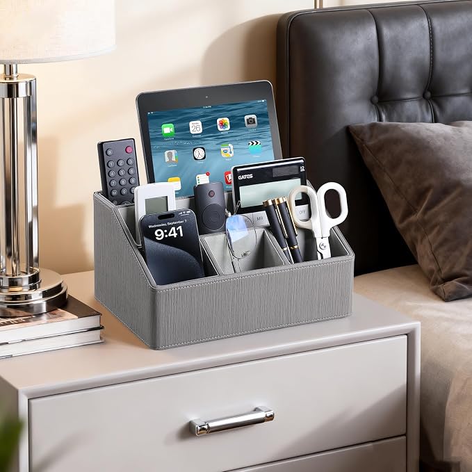 PU Leather Desk Organizer, Luxury Remote Control Holder - Image 6